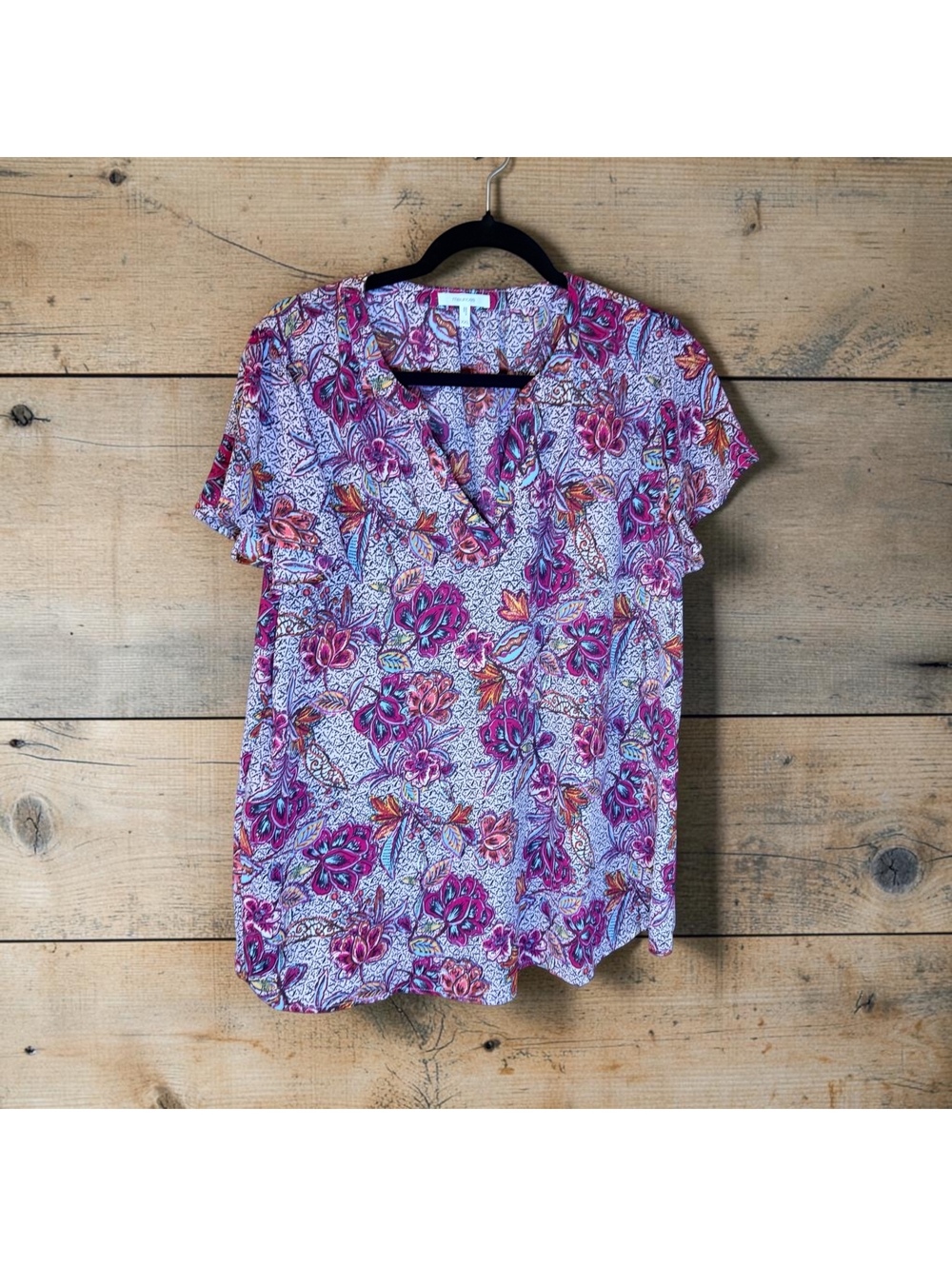 Maurices XXL Floral Print Short Sleeve Blouse